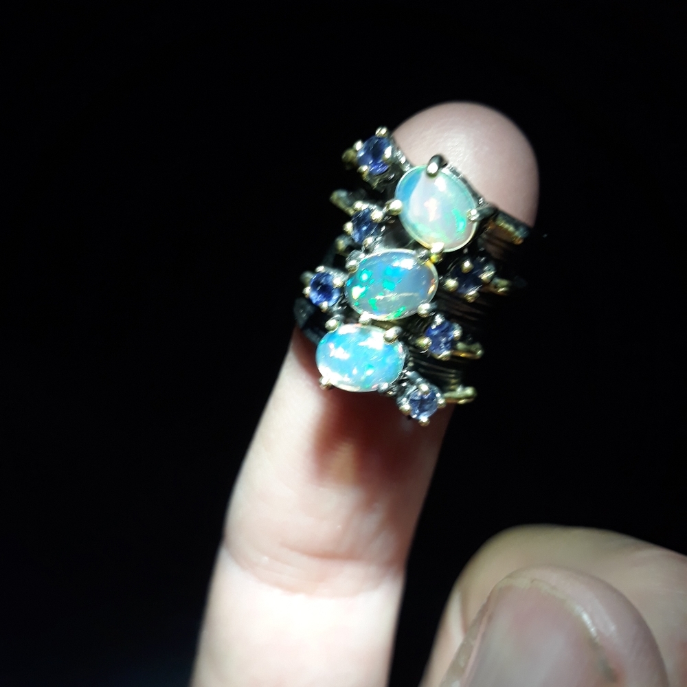 Natural Opal and Iolite Gemstone Ring iv10
